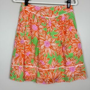 Lilly Pulitzer Fayette Avocado Green Crush Cotton Lawn Skirt Floral Orange Sz 0
